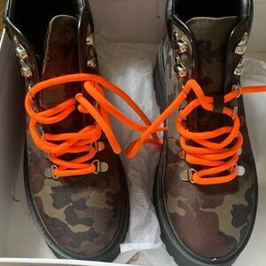 Steve Madden Camouflage Boots with Neon Orange Laces